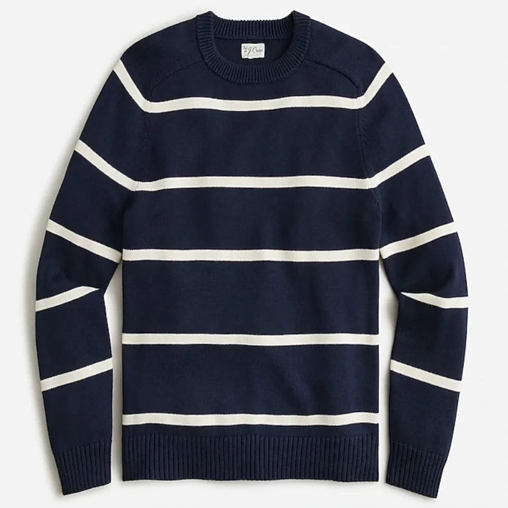 J.CREW Heritage Cotton Crewneck Sweater Navy Mountain White Stripe Medium NEW